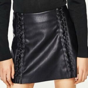 Zara Black  Mini Skirt with Lace Up Detail